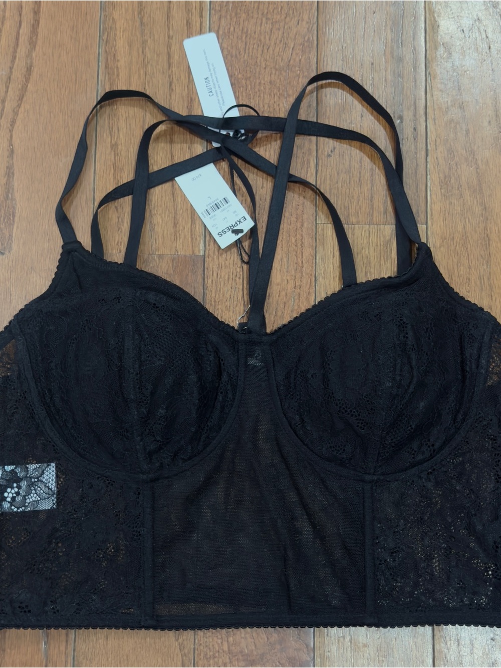 Express Black Lace Longline Bralette with Strappy Back Size Large
